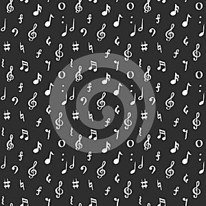 Music note seamless pattern vector illustration. Hand drawn