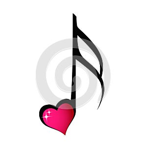 Music note with shiny heart