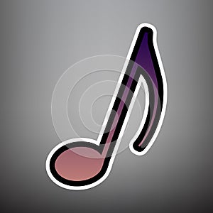 Music note sign. Vector. Violet gradient icon with black and whi