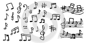 Music note sketch style. Classic musical element collection. Creative drawing sign isolated on white