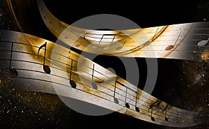 Music note and Space and stars with abstrtact color background.