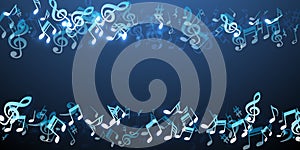 Music note symbols vector pattern. Melody recording signs explosion.