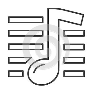 Music note thin line icon, Music festival concept, melody sign on white background, note icon in outline style for