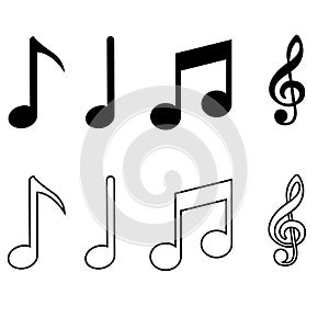 Music note vector icons set. Sound illustration sign collection. Melody symbol.