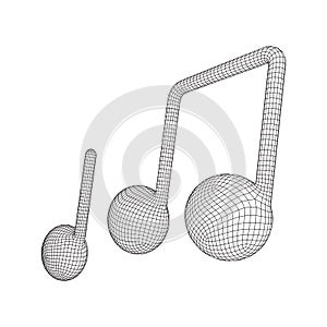 Music note. Wireframe low poly mesh vector illustration.