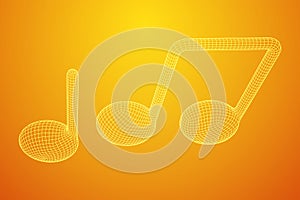 Music note. Wireframe low poly mesh vector illustration.
