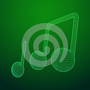 Music note. Wireframe low poly mesh vector illustration