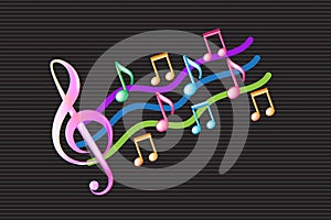 Music notes 80`s symbol colorful vector