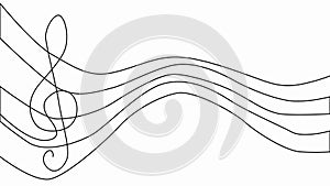 Music notes animation. Musical symbols on lines with swirls.