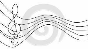 Music notes animation. Musical symbols on lines with swirls.