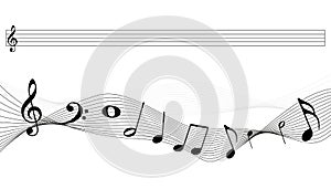 Music Notes Background - Black Vector Illustration - Isolated On White Background