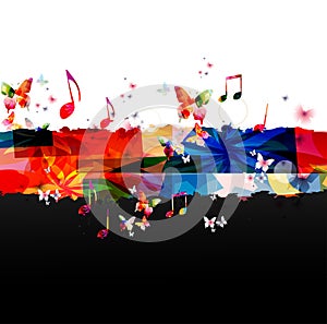 Music notes background. Colorful G-clef and music notes vector illustration