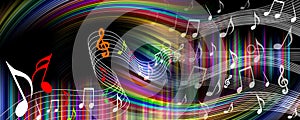 Music notes background with rainbow colors. vector illustration.