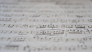 Music notes background: score piano, close up