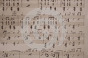 Music notes background: score piano, close up