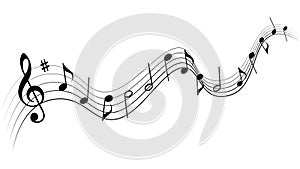 Vector Black Music Notes and Staff in White Background