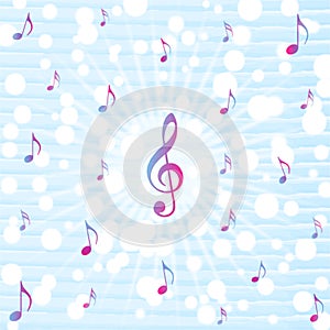 Music Notes Blast in Blue Watercolor Pattern Background