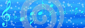 Music Notes in Blue Banner Background photo