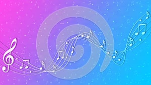 Music Notes in Blue and Pink Gradient Background