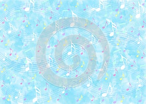 Music Notes in Blue Watercolor Pattern Background