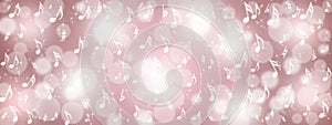 Music Notes, Bokeh and Sparkles in Pink Background Banner