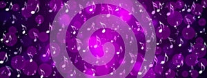 Music Notes, Bokeh and Sparkles in Purple Background Banner