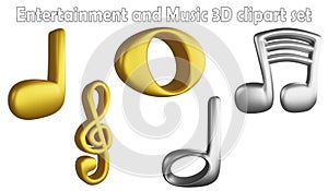 Music notes clipart element ,3D render entertainment and music concept isolated on white background icon set