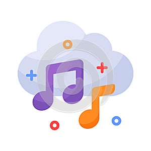 Music notes with cloud denoting concept icon of music app, cloud music vector design