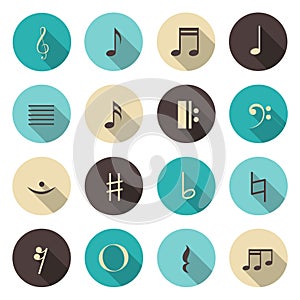 Music notes color icons set