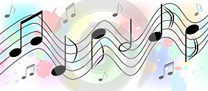 Music Notes in Colorful Spatters and Splashes Background