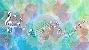 Music Notes in Colorful Watercolor Background