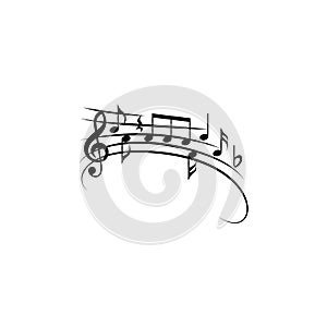 Music notes with curved staff. Black isolated vector.