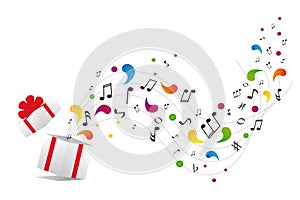 Music notes from gift box