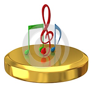 Music notes on gold podium