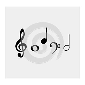 Music notes. Gray background. Vector illustration.