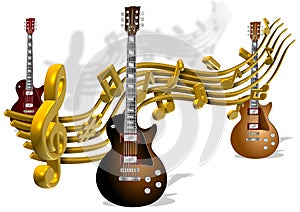 Music notes and guitars photo