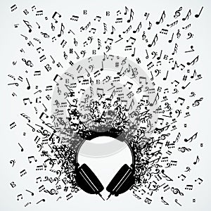 Music notes from headphones isolated design photo