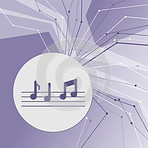 Music notes icon on purple abstract modern background. The lines in all directions. With room for your advertising.