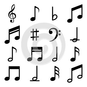 Music notes icon set. Music notes symbol. Music notes, song, melody or tune flat vector icon for musical apps and websites.