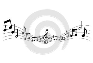 Music notes icon. Sheet music graphic sign isolated on white background. Music melody symbol. Vector illustration