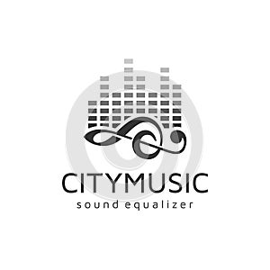 Music Notes icon and Sound Equalizer for Studio Recording Logo design