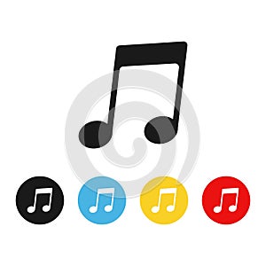 Music notes icon on a white background. Notes icon in colorful circles. Illustration