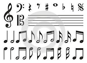 Notas musicales iconos colocar. ilustraciones 