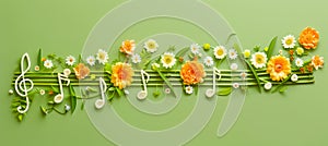 Music Notes Made of Grass and Flowers