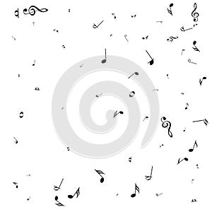 Music notes. Mensural musical notation. Black notes symbols. Music staff photo