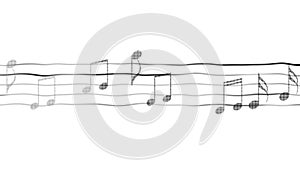 Music notes moving on sheet, composing app, karaoke, black and white background