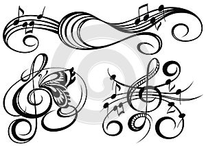 Music notes, musical design element, isolated, vector illustration.