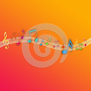 Music Notes on Orange Background