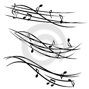 Music notes on ornamental staves
