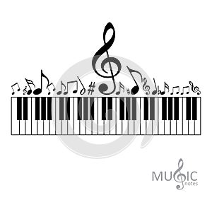 Music notes with piano keyboard